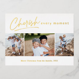 Eenvoudig script elke moment foto-collage folie feestdagen briefkaart