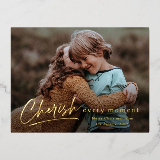 Eenvoudig script elke moment Foto Kerstmis Folie Feestdagen Briefkaart (Voorkant)