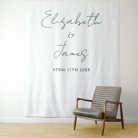 Eenvoudig Script Emerald Green Wedding Photo Achte Wandkleed (In situ)