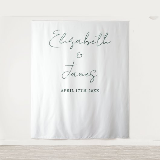 Eenvoudig Script Emerald Green Wedding Photo Achte Wandkleed (Voorkant)