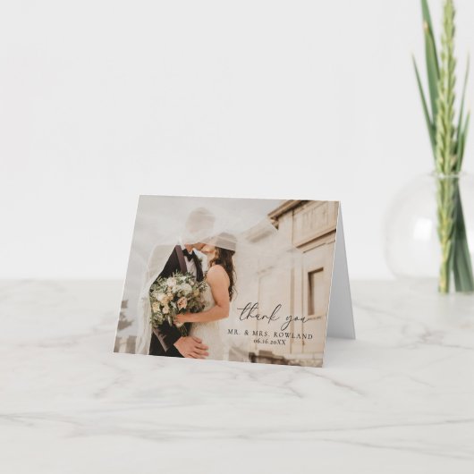 Eenvoudig script en foto bruiloft gevouwen bedankkaart (Voorkant)