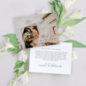 Eenvoudig script en foto bruiloft plat bedankkaart