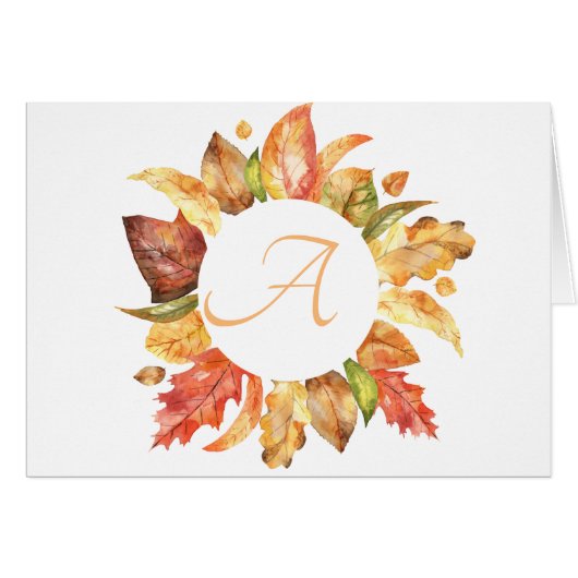 Eenvoudig Script Fall Leaves Wreath Monogram (Voorkant Horizontaal)