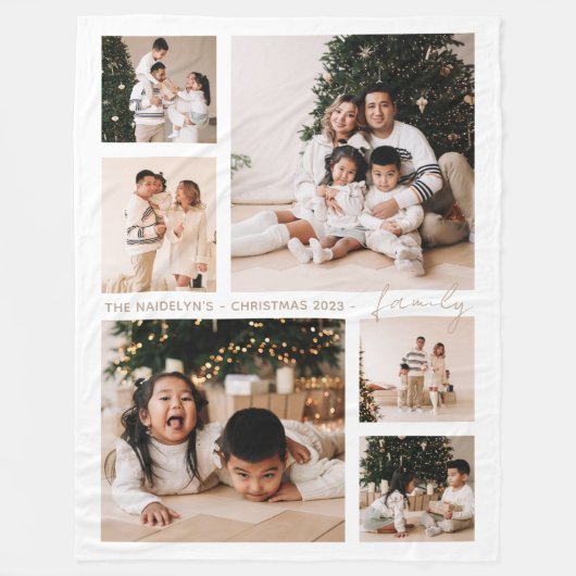 Eenvoudig Script Familie Fotocollage Vakantie Fleece Deken (Voorkant)