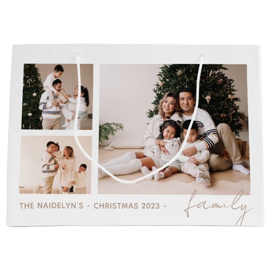 Eenvoudig Script Familie Fotocollage Vakantie Groot Cadeauzakje (Voorkant)