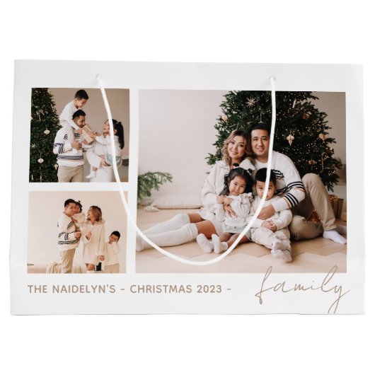 Eenvoudig Script Familie Fotocollage Vakantie Groot Cadeauzakje (Achterkant)