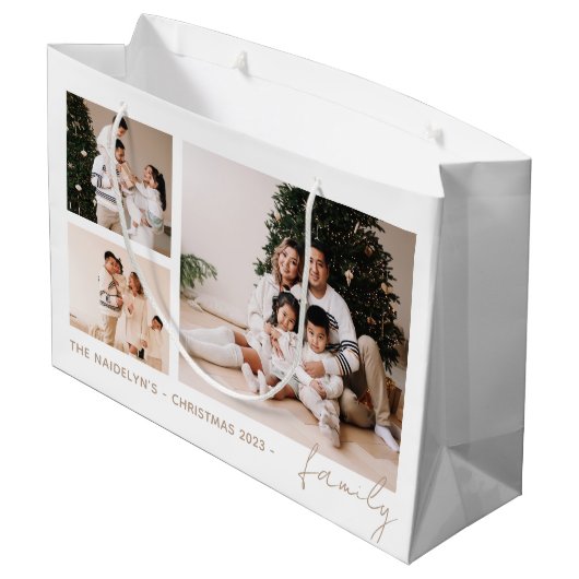 Eenvoudig Script Familie Fotocollage Vakantie Groot Cadeauzakje (Achterkant Gekanteld)