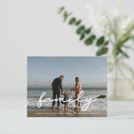 Eenvoudig script familie fotovakantie briefkaart (Staand voorkant)