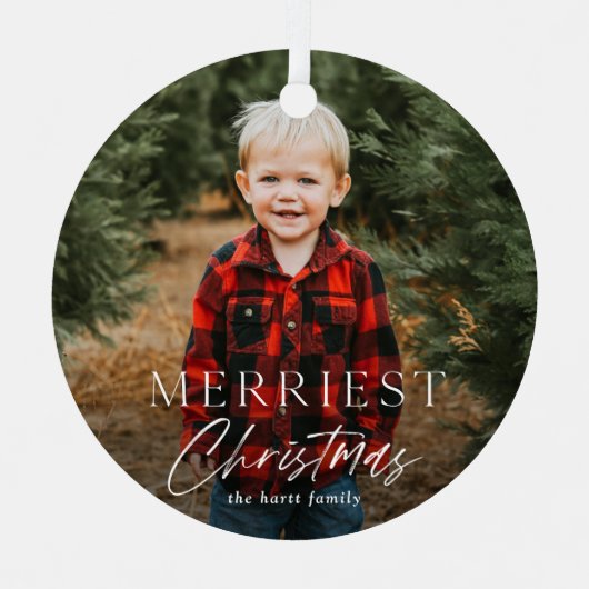 Eenvoudig script feestdag kerstfoto's metalen ornament (Voorkant)
