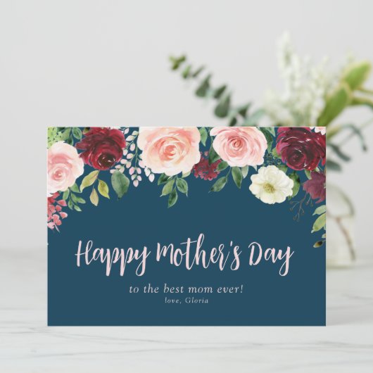 Eenvoudig script Floral Happy moederdag Card Feestdagenkaart (Staand voorkant)