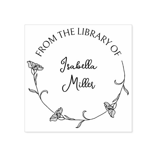 Eenvoudig Script Flower Round Library Book Rubberstempel (Afrduk)