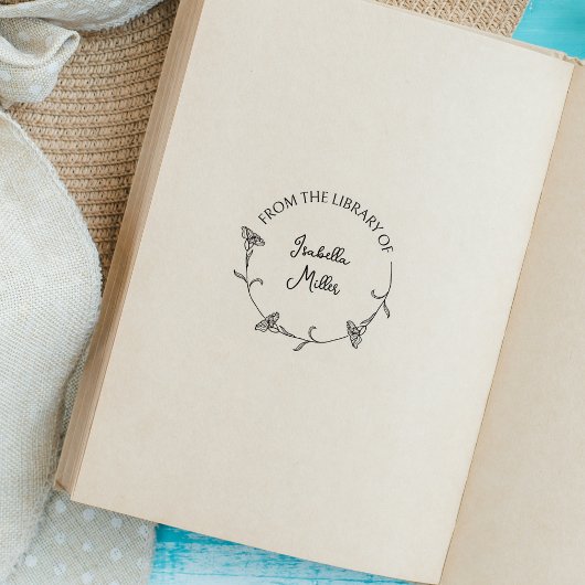 Eenvoudig Script Flower Round Library Book Rubberstempel
