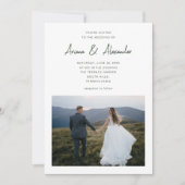 Eenvoudig script Forest Green Twee foto bruiloft Kaart (Voorkant)