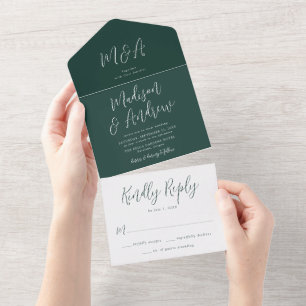 Eenvoudig script Forest Green Wedding All In One Uitnodiging