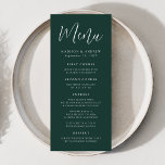 Eenvoudig script Forest Green Wedding Menu<br><div class="desc">Eenvoudig trouwmenu met "Menu" dat in een wit script met een groene achtergrond voor het bos wordt weergegeven. Pas het bosgroene trouwmenu aan door uw namen,  trouwdatum,  en menuinformatie toe te voegen. Ontworpen om met ons Eenvoudige collectie van de bruiloft van het Manuscript te coördineren.</div>