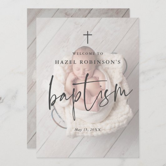 Eenvoudig script foto-baptisme Welkom Kaart (Voorkant / Achterkant)