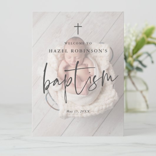 Eenvoudig script foto-baptisme Welkom Kaart (Staand voorkant)