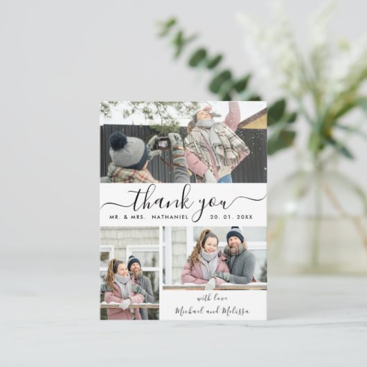 Eenvoudig script foto Collage Weddenschap Bedankt Briefkaart (Staand voorkant)