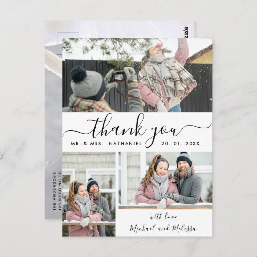 Eenvoudig script foto Collage Weddenschap Bedankt Briefkaart (Voorkant / Achterkant)