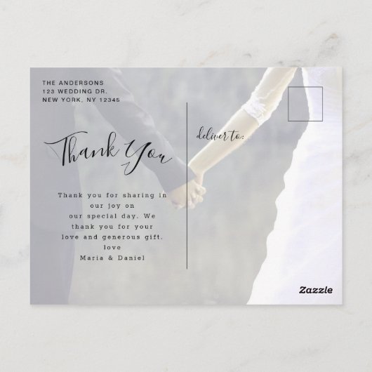 Eenvoudig script foto Collage Weddenschap Bedankt Briefkaart (Achterkant)