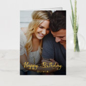 Eenvoudig Script Foto Gelukkige Verjaardag Echt Folie Wenskaart (Voorkant)