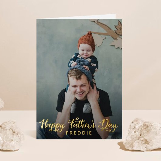 Eenvoudig script Foto Happy Vaderdag Real Folie Wenskaart