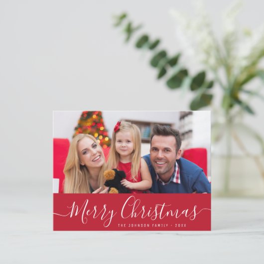 Eenvoudig script foto Merry Christmas Briefkaart (Staand voorkant)