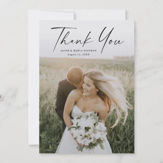 Eenvoudig script foto Weddenschap Bedankkaart (Voorkant)