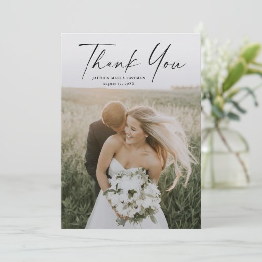 Eenvoudig script foto Weddenschap Bedankkaart (Staand voorkant)