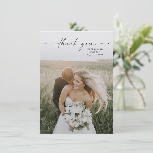 Eenvoudig script foto Weddenschap Bedankkaart (Staand voorkant)