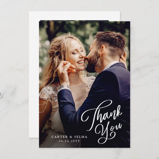 Eenvoudig script foto Weddenschap Bedankkaart (Voorkant / Achterkant)