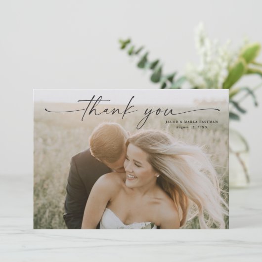 Eenvoudig script foto Weddenschap Bedankkaart (Staand voorkant)