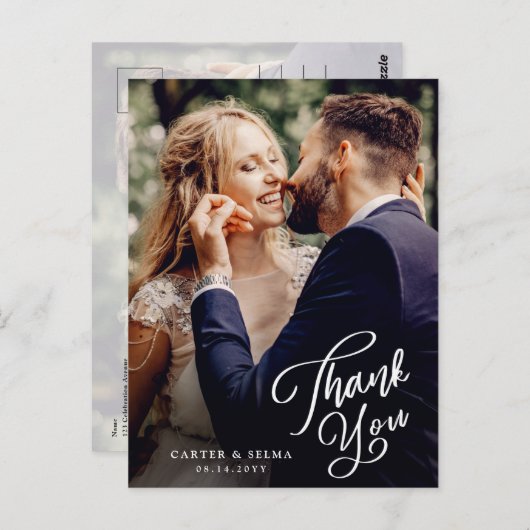 Eenvoudig script foto Weddenschap Bedankt Briefkaart (Voorkant / Achterkant)