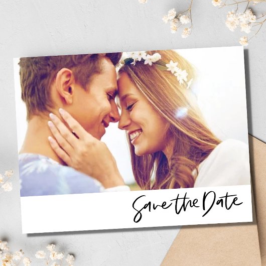 Eenvoudig script foto Weddenschap Save the Date Aankondigingskaart