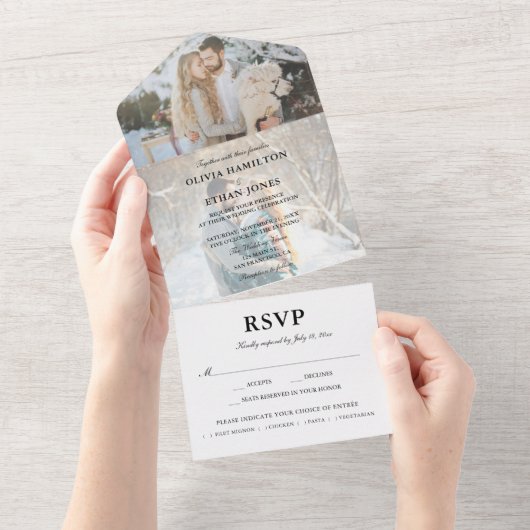 Eenvoudig Script Foto Zomer Bruiloft All In One Uitnodiging (Afscheurbaar)