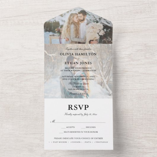 Eenvoudig Script Foto Zomer Bruiloft All In One Uitnodiging (Binnen)