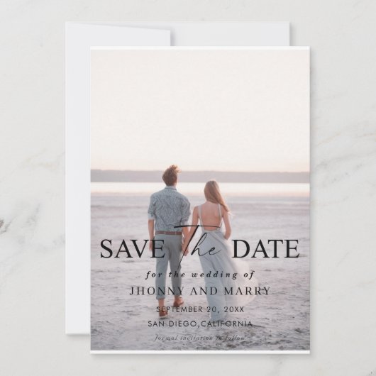 Eenvoudig Script-fotohuwelijk bewaart de datumkaar Kaart (Voorkant)