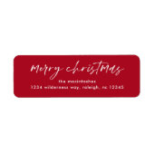 Eenvoudig script gelukkig kerstfeest rood en wit etiket (Voorkant)