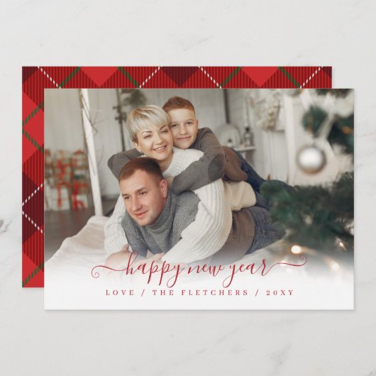 Eenvoudig script, gelukkig nieuwjaar feestdagenkaart (Voorkant / Achterkant)