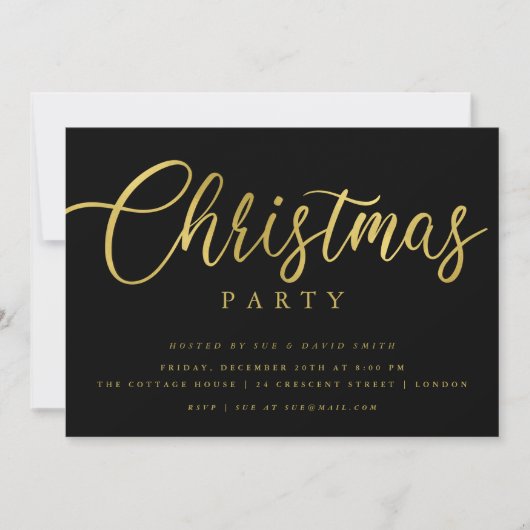 Eenvoudig Script Gold Black Minimal Christmas Part Kaart (Voorkant)
