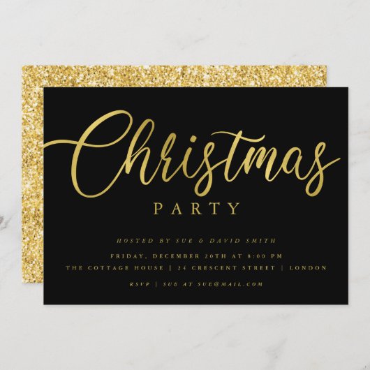 Eenvoudig Script Gold Black Minimal Christmas Part Kaart (Voorkant / Achterkant)