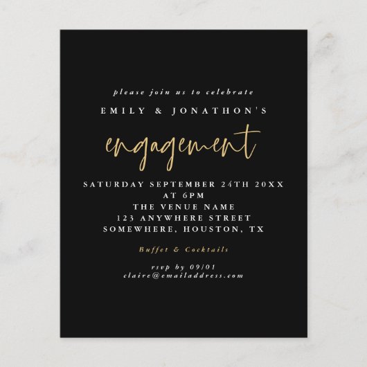 Eenvoudig script Gold Black Verloving uitgenodigd (Voorkant)