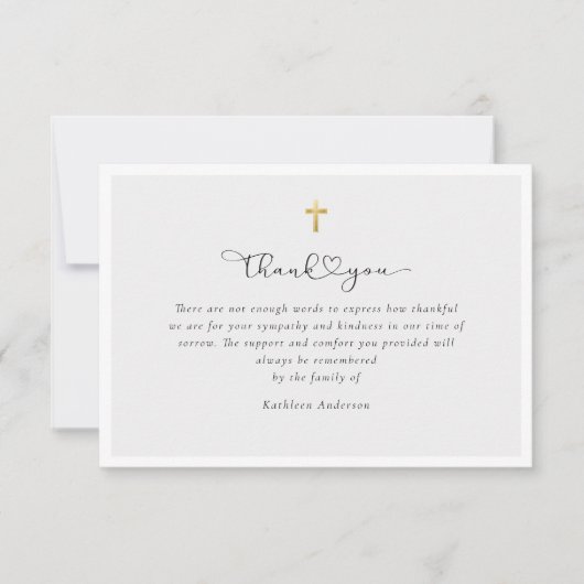 Eenvoudig script Gold Cross Sympathie begrafenis Bedankkaart (Voorkant)