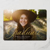 Eenvoudig script goud afstuderen horizontaal afstu folie uitnodiging (Voorkant)