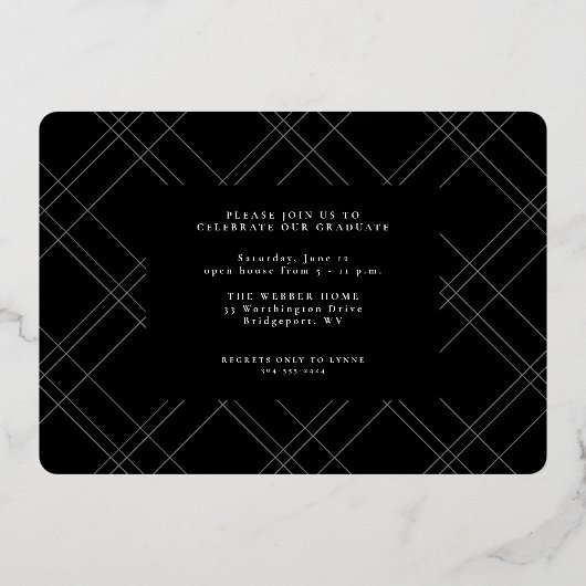 Eenvoudig script goud afstuderen horizontaal afstu folie uitnodiging (Achterkant)