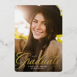 Eenvoudig script goud afstuderen verticaal afstude folie uitnodiging