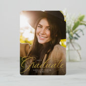 Eenvoudig script goud afstuderen verticaal afstude folie uitnodiging (Staand Voorkant)