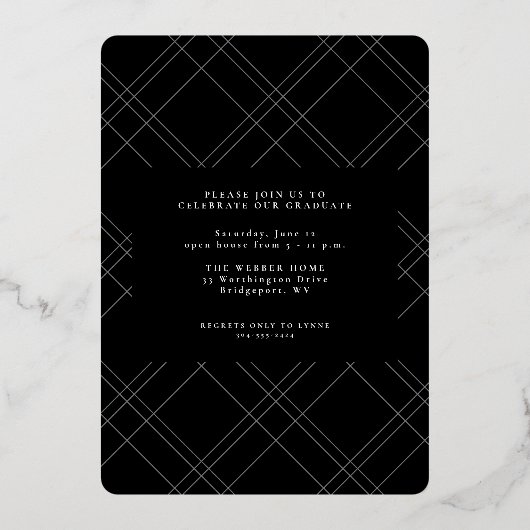 Eenvoudig script goud afstuderen verticaal afstude folie uitnodiging (Achterkant)