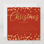 Eenvoudig Script Goud Rood Confetti Kerstfeest Kaart (Voorkant)