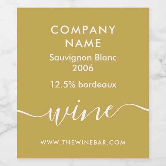 Eenvoudig script - Goud & Wit Wijn Etiket (Enkel label)